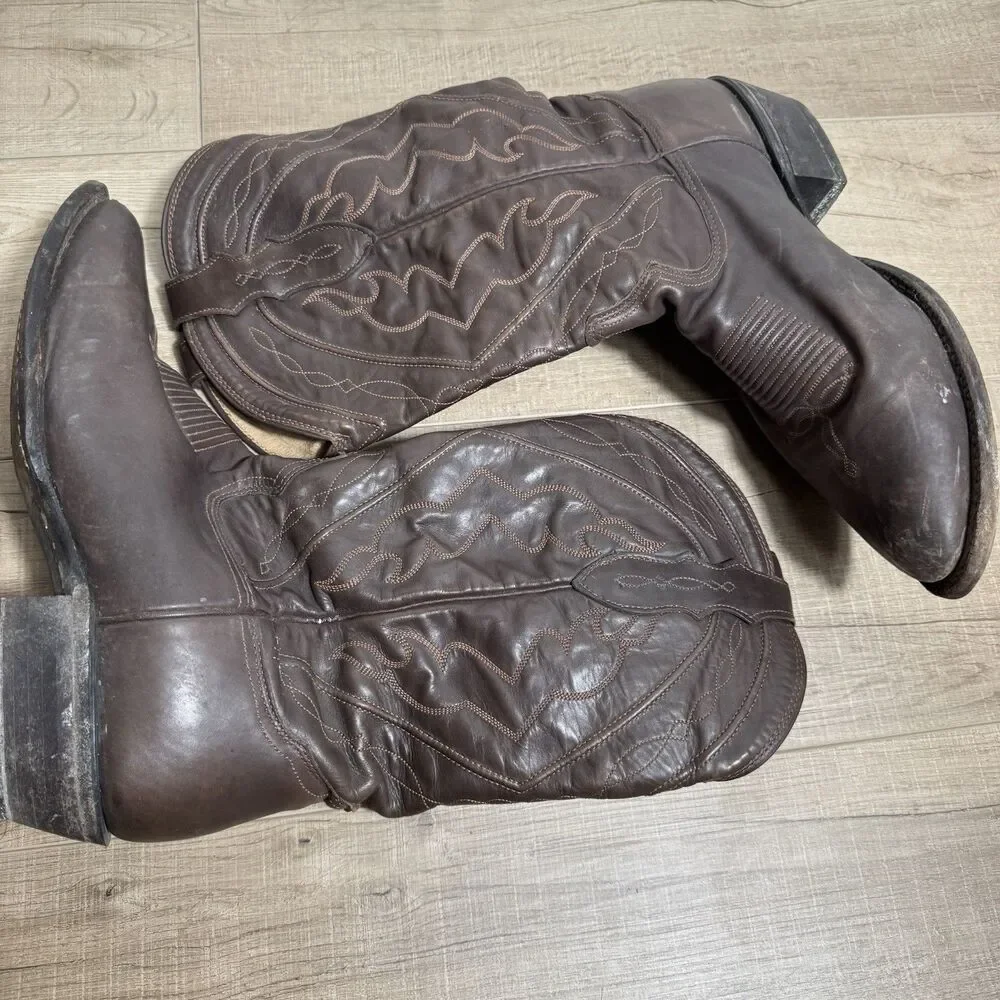 Tony Lama Men's 11 D Brown Leather Western Cowboy Boots Handcrafted Made in USA